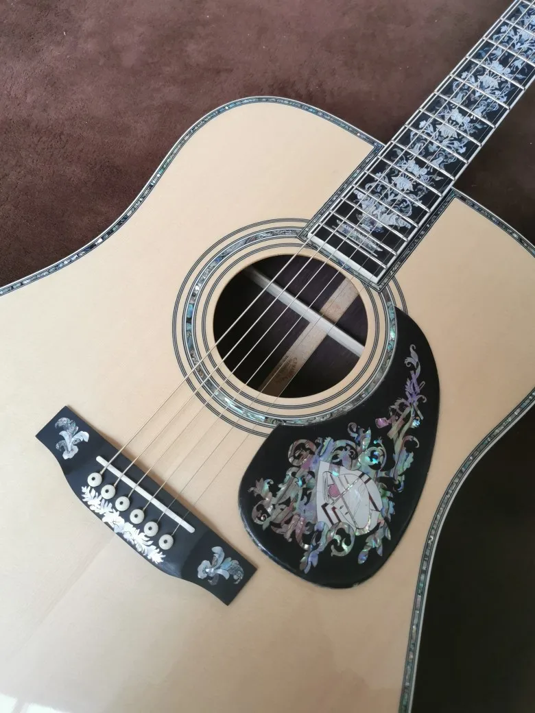 free shipping All solid wood black finger D barrel luxury abalone inlaid folk music electric wooden guitar