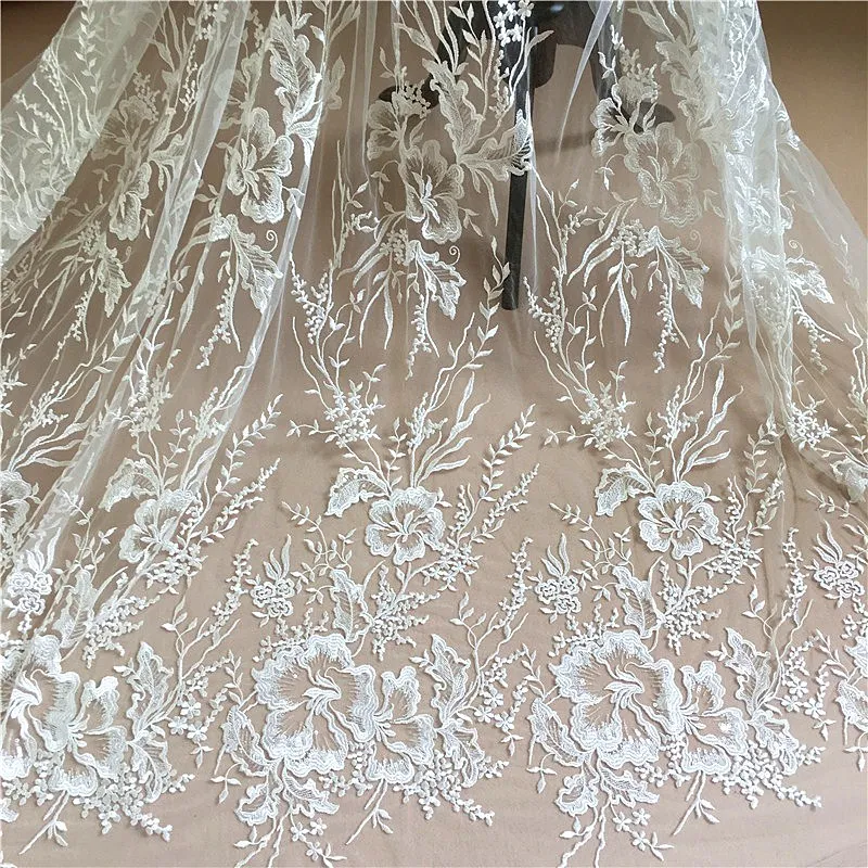 ivory bridal lace fabric wedding gown lace fabric sequins lace fabric embroidery lace brida lace sell by yard