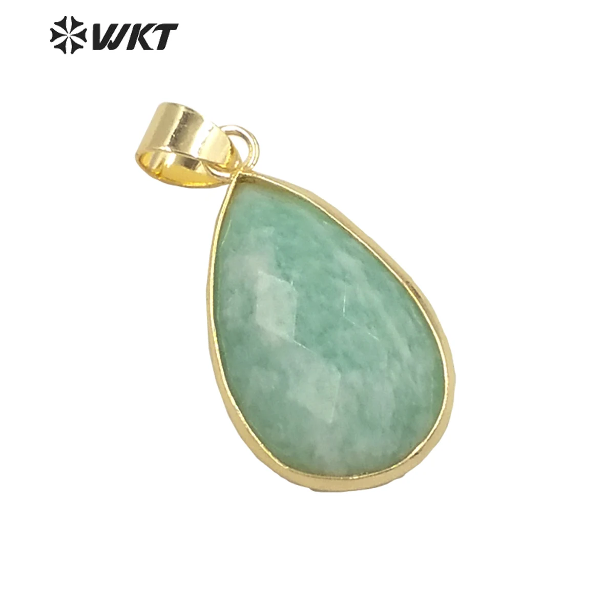 

WT-P1640 Wholesale Gold Bezel Women Natural Amazonite Teardrop Pendants Charming Faceted Water Drop Stone Accessories