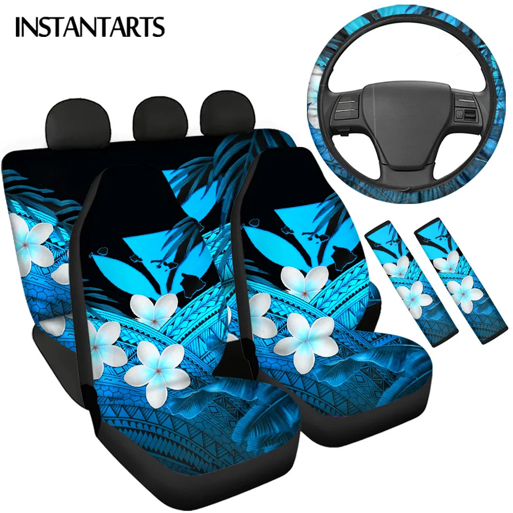 INSTANTARTS New Fashion Hawaii Kanaka Maoli Polynesian Design Full Set  Car Seat Covers Soft Steering Wheel Cover Car Belt Cover