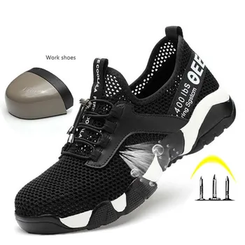 2023New men steel toe work safety shoes lightweight breathable reflective sneakers prevent piercing women protective boots