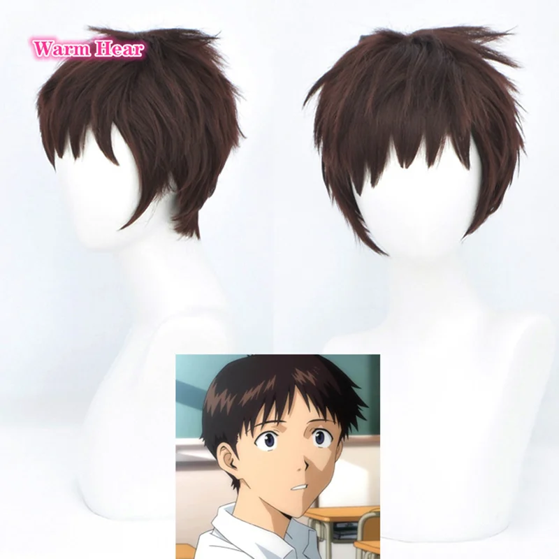 Anime Cosplay Wig Ikari wig Cosplay Wig Women Men Cute Short Brown Hair Shinji Wigs Ikari Hair + a wig cap