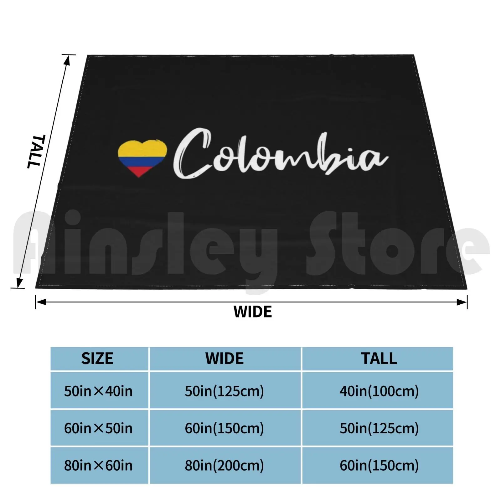 Love Colombia Country Flag Heart Patriot Gift Black Background Blanket For Sofa Bed Travel Colombia Love Heart