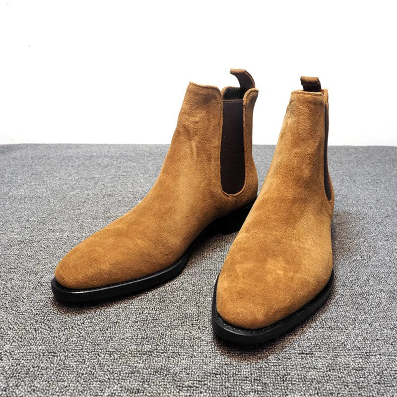 Soft Suede Nap Chelsea Boots Men\'s Top Quality Ankle Boots Winter Chunky Boot for Men Warm Flats Shoes High Top Botas Mujer