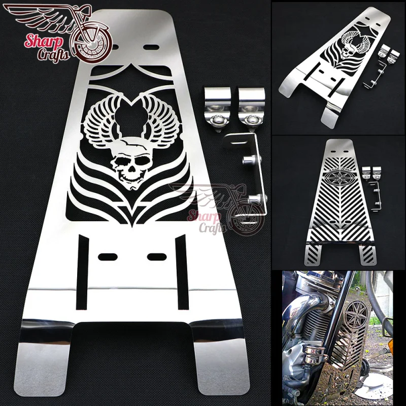 Motorcycle Skull Polished Stainless Steel Engine Radiator Cover Grill Guard Protector For Yamaha Road Star XV1600 XV1700 99-14