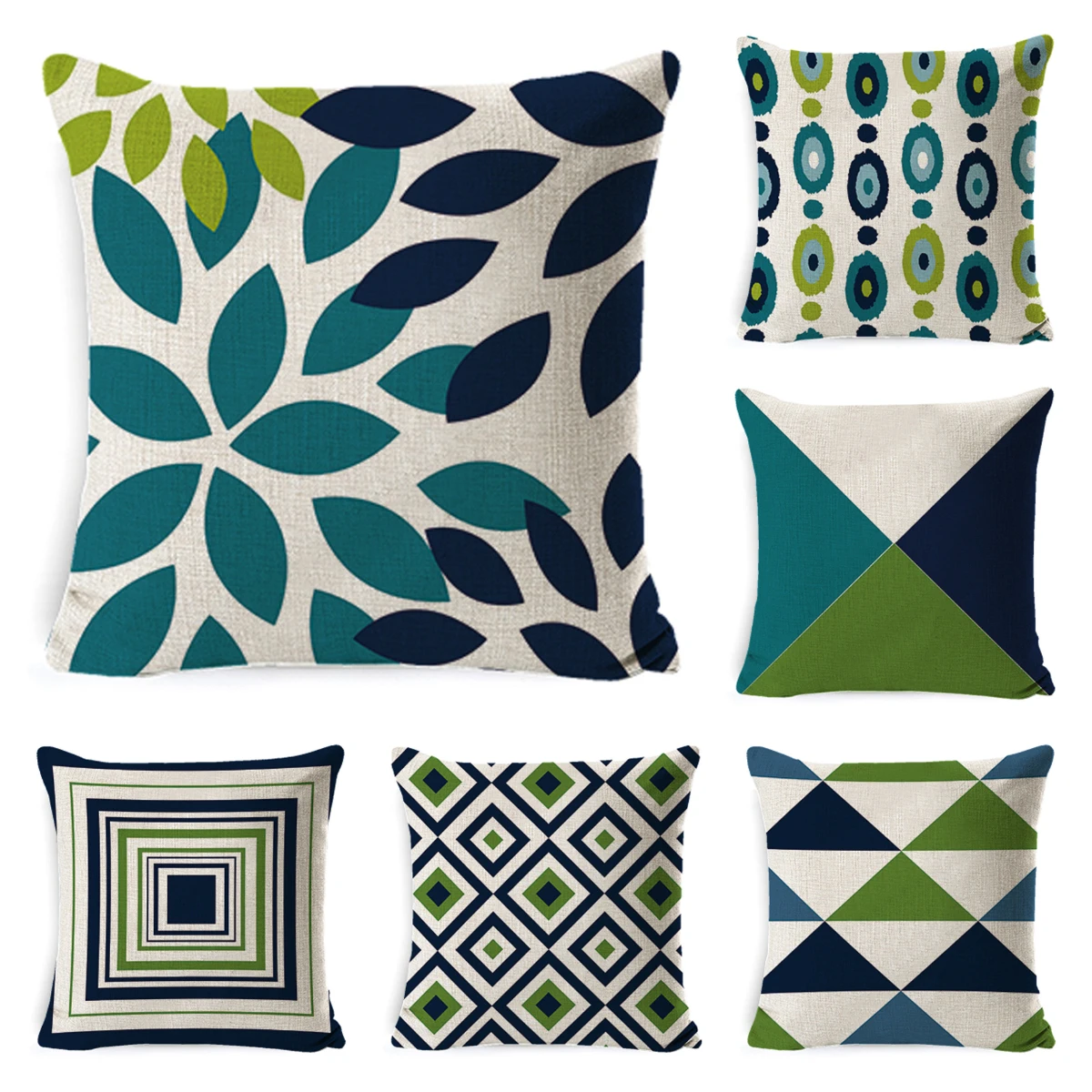 Modern Nordic Blue Green Geometric Pillowcase Linen Decorative Pillow Cushion Cover Livingroom Decor Sofa Chair Throw Pillows