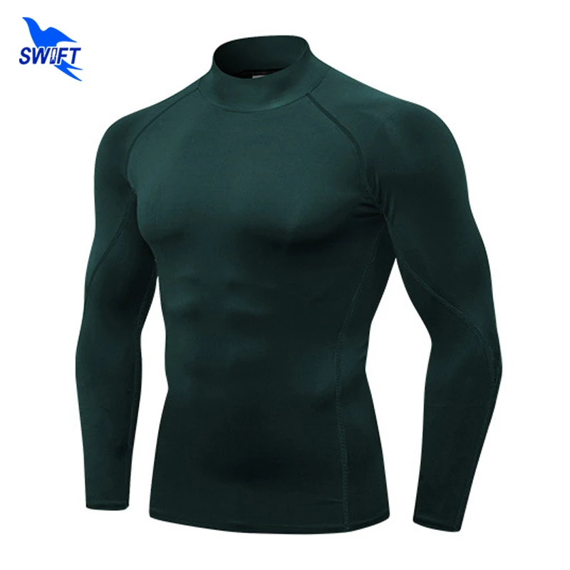 Quick Dry Stand Collar Compression Running Shirts Men Gym Fitness Long Sleeve Sportswear T-Shirt Elastic Rashguard Top Customize