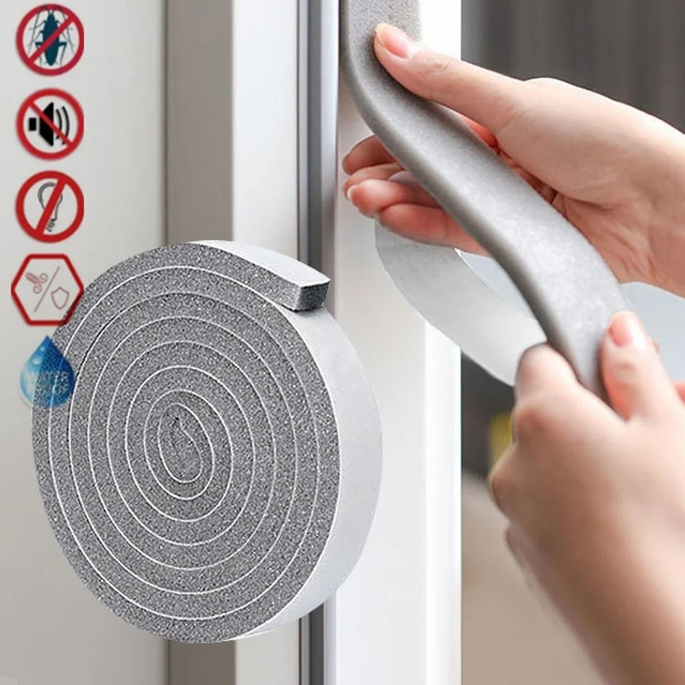Tira de sellado puerta ventana autoadhesiva, cinta de espuma de aislamiento a prueba de viento y polvo, burlete de sellado, 2 rollos