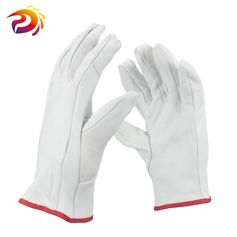 

White Sheepskin Leather Work Gloves Driving / Gardening / Fruit Picking Safety Protective Gloves Dian Shang