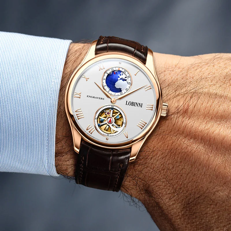 LOBNIN 2021 New Dress Men Watch Top Brand Mens Mechanical Watches Automatic Tourbillon Skeleton Watch Men Relogio Masculino