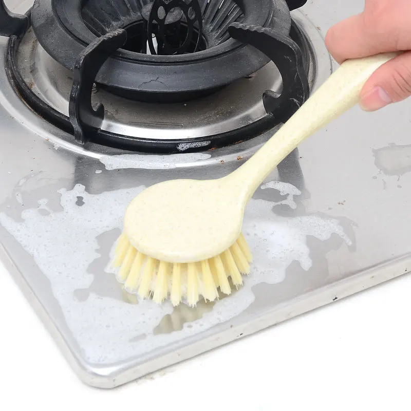 Non-stick Frying Pan Brush Multifunctional Long-handled Cleaning Brush Wheat Straw Hanging Dishwashing Brush Kitchen Items