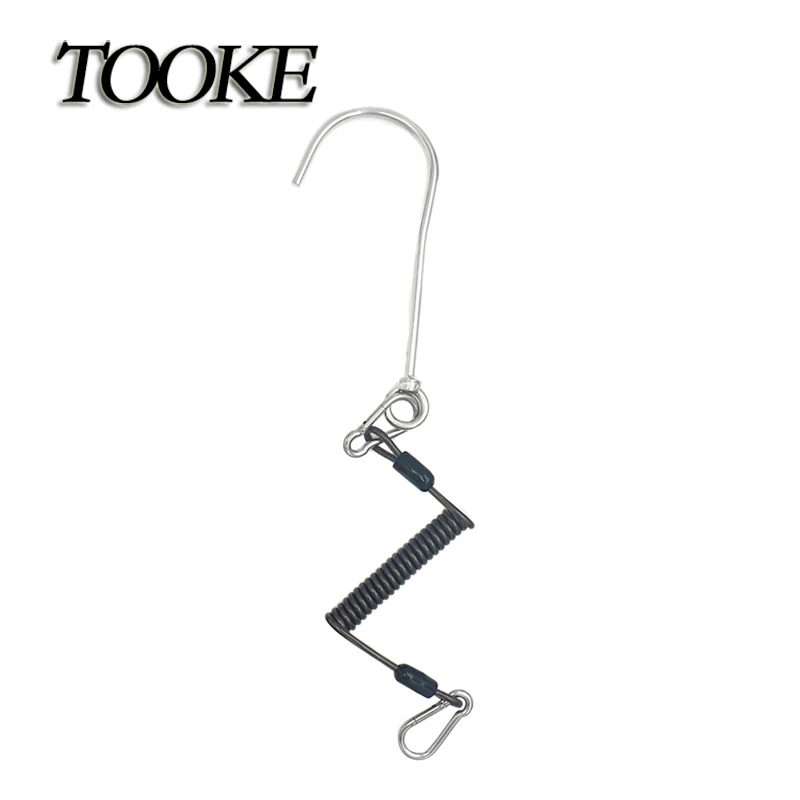 Scuba Diving Current Hook Single Reef Hook Drift Hook with Spiral Coil Lanyard Stainless Steel for Current Dive Underwater sport