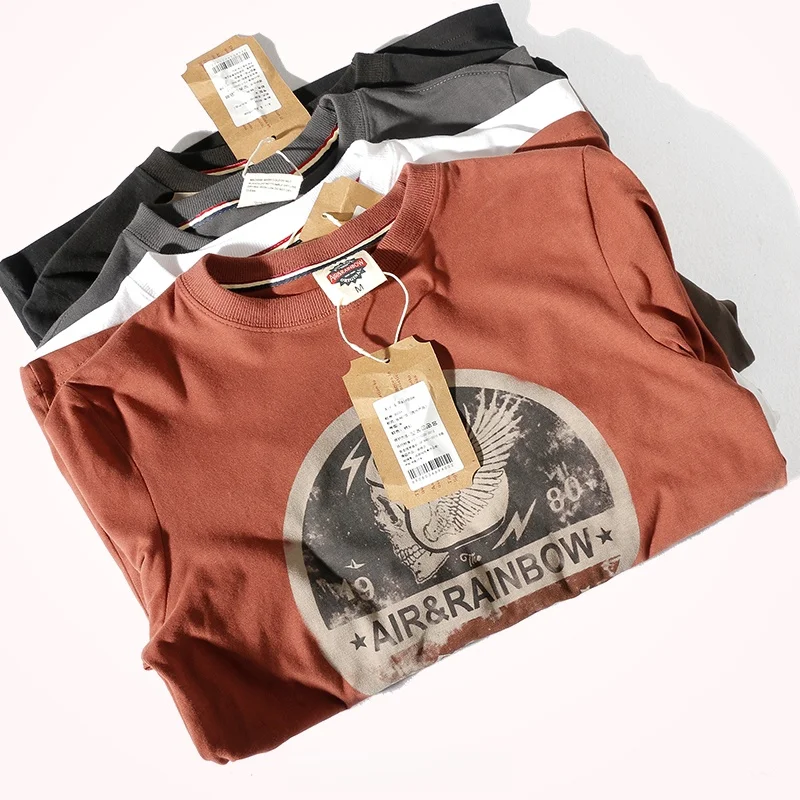 T-shirt a maniche lunghe da uomo primavera e autunno in puro cotone lavato spazzolato alla moda top alla moda