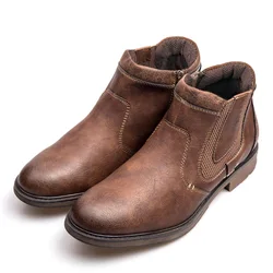 ZYZYM-botins de couro masculino, bota curta chelsea, calçado estilo vintage, outono e inverno