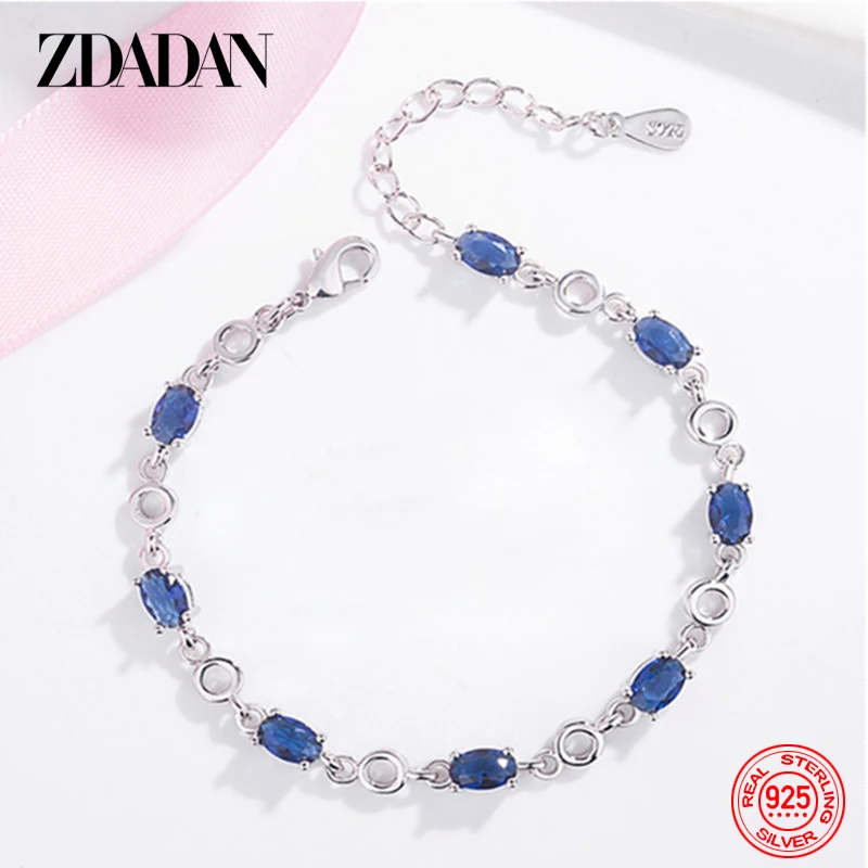 

ZDADAN 925 Sterling Silver Blue Crystal Bracelet For Women Fashion Wedding Christmas Jewelry