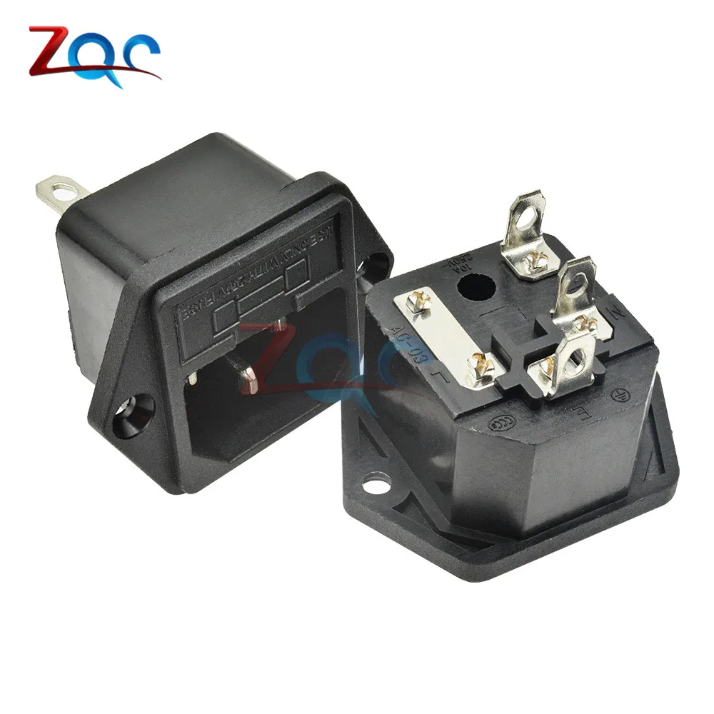 AC-03 3 PIN IEC320 C14 Male Power Cord Inlet AC Power Socket Receptacle Connector With Fuse Holder interface 250V 10A