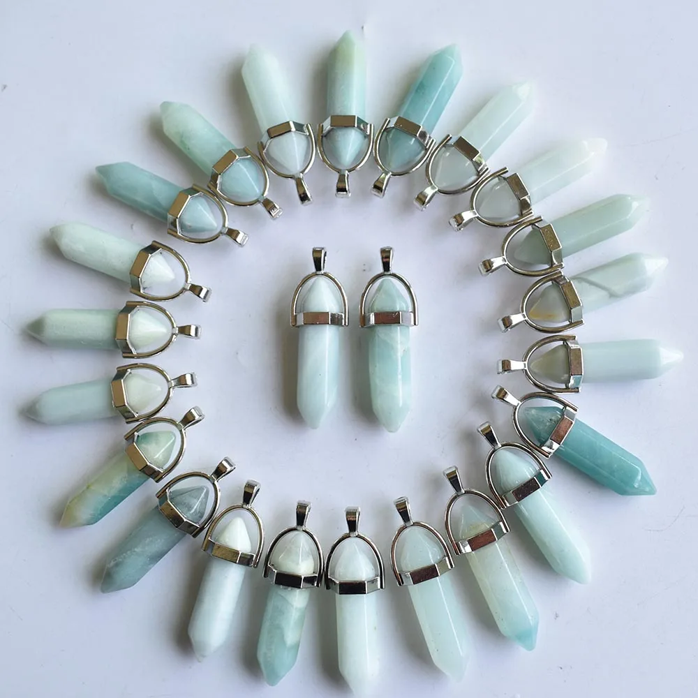 2020 new natural stone amazonite pillar shape charms point Chakra pendants for jewelry making 24pcs/lot Wholesale free shipping