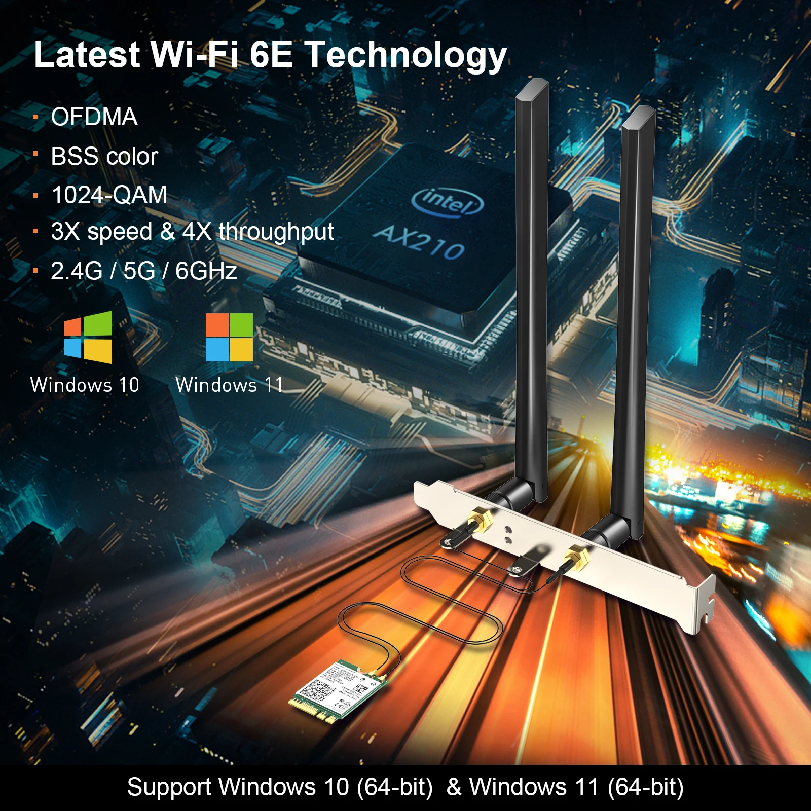 Imagem -02 - Edup Wifi 6e sem Fio Pcie M.2 Bluetooth 5.3 Placa de Rede Pci Expres 5374mbps 802.11ax Pci-e Ax210ngw com Antenas 6dbi Win10