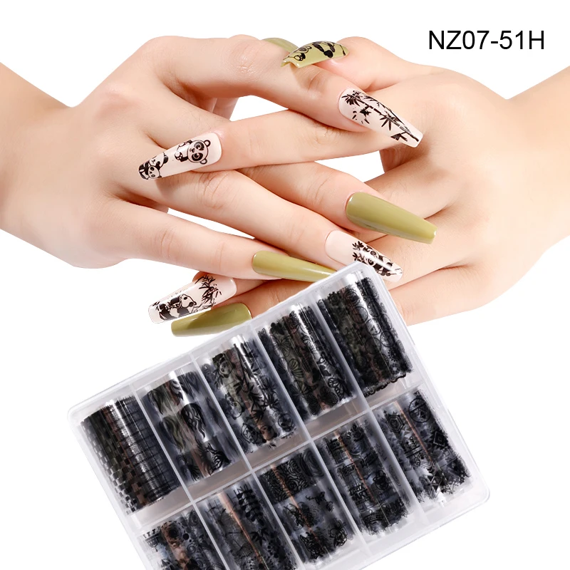 10ม้วน Galaxy Nail Transfer Foils 105แบบ4*100ซม.ดอกไม้ Nail Art Transfer ฟอยล์สติกเกอร์รูปลอก DIY อุปกรณ์เล็บ