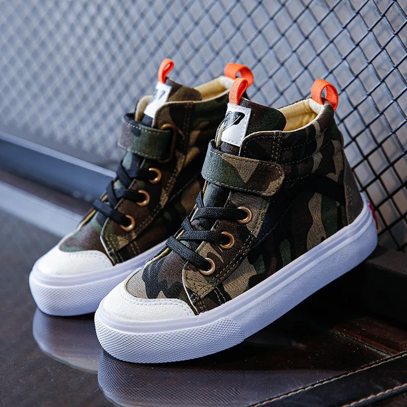 2023 Autumn New Camouflage Style Boys and Girls Children Canvas Shoes High-top Children Flats Hot Fashion 25-37 All-match