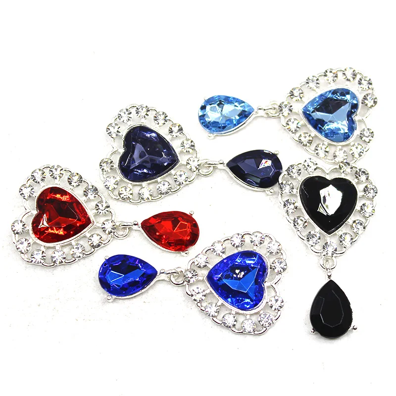 Acrylic Rhinestones Pendant Buttons, Mixed Color, DIY Handwork, Sewing, Decoration, Metal Accessories, 25x44mm, 10Pcs, Lot
