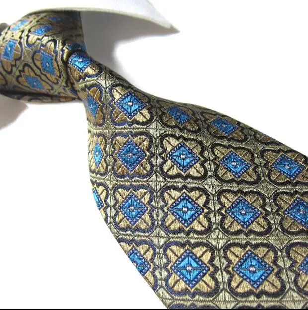 Silk Tie 160cm Long tie Business Necktie Men Vintage 8.5cm Width Plaid Tall Gold colour