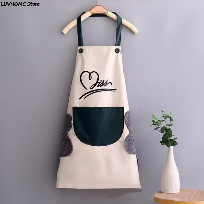 Household Waterproof Hand-wiping Kitchen Apron Heart Love Waterproof Polyester Apron Adult Bibs Home Aprons Kitchen Accessory