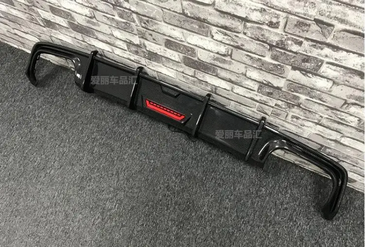 Rear Bumper Diffuser For Audi A6 S6 Sline C8 Allroad 2019-2022 Trunk Door Lip Spoiler Real Carbon Fiber (With LED Light )