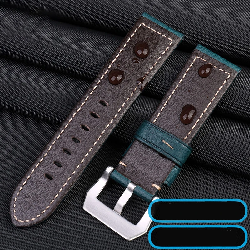 For Panerai PA441 PAM01661 Lumino watch strap with thickened Italian cowhide Watchbands Vintage Blue Watch Band male Bracelet 24