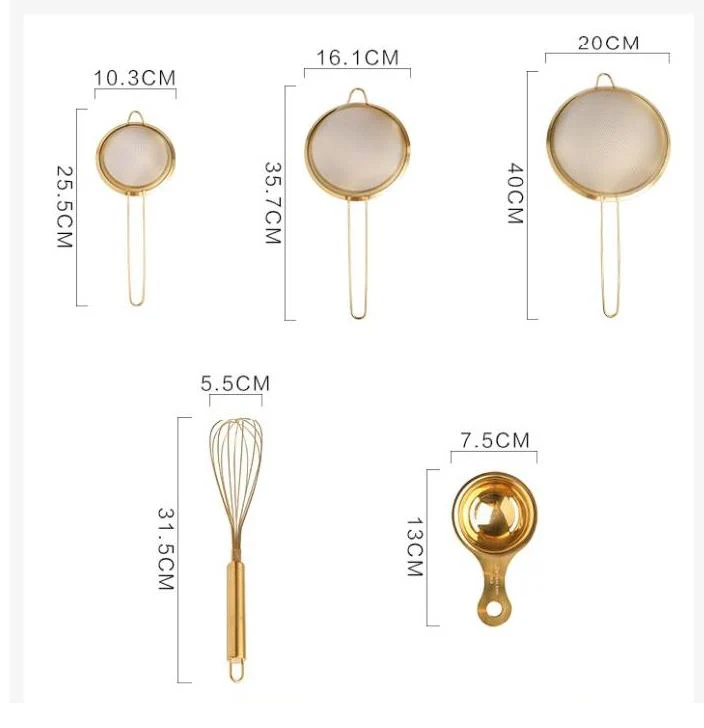 Stainless Steel Gold Mesh Egg Beater Separate Oil Strainer Flour Sifter Sieve Colanders Flour Coffee Mesh Filter Kitchen Bakware