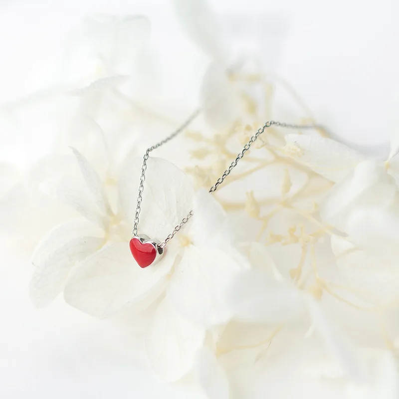 La Monada 39.6+3.5cm 925 Sterling Silver Necklaces For Women Red Heart 925 Silver Chain Necklace Women Jewelry Korean Female
