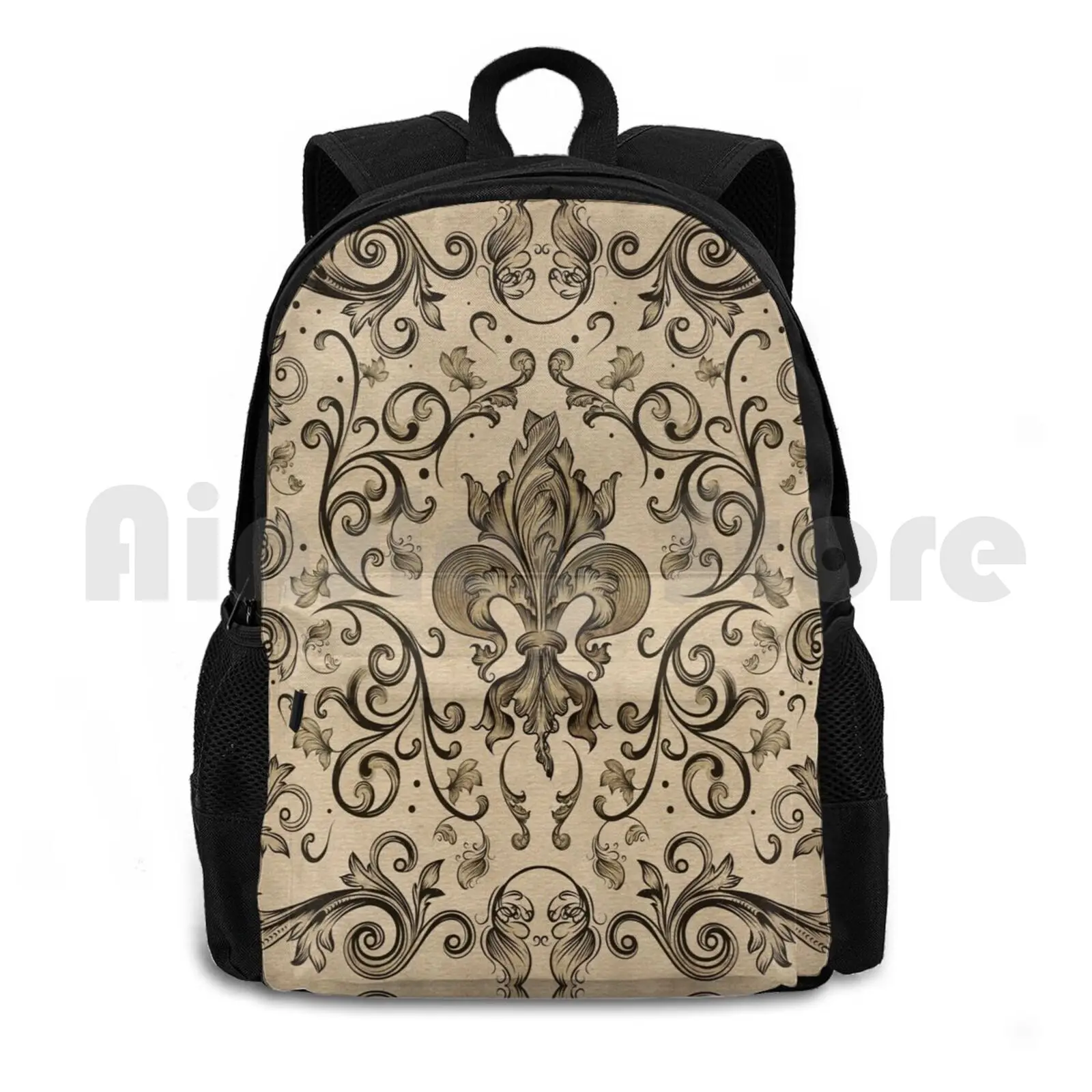 Vintage Fleur-De-Lis Ornament Outdoor Hiking Backpack Riding Climbing Sports Bag Fleur De Lis Fleur De Lys Lily Lily Petals