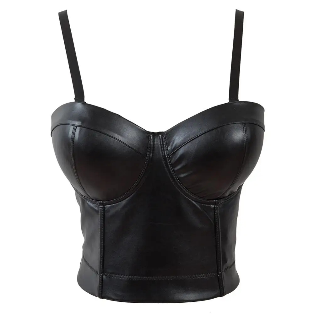 Sexy Black PU Leather Women's Corset Bustier Bra Night Club Party Cropped Top Vest Plus Size Hip-Hop Jazz Nightclub Stage Wear