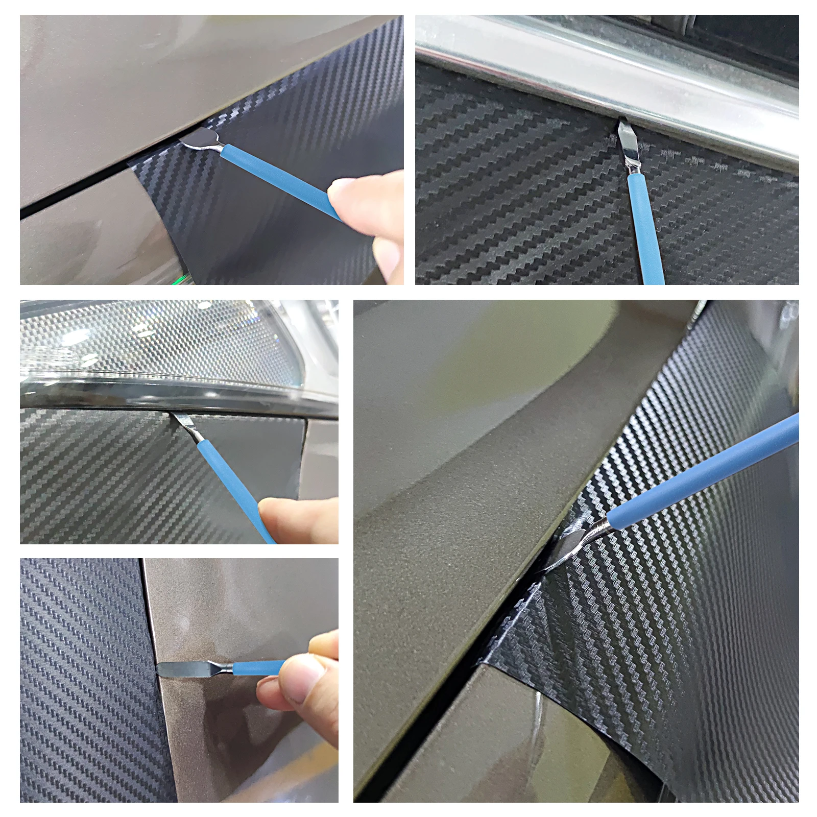 EHDIS Car Vinyl Edge Wrapping Tool Carbon Film Tucking Squeegee Round Sharp Double-end Metal Scraper Auto Repair Disassembly Set