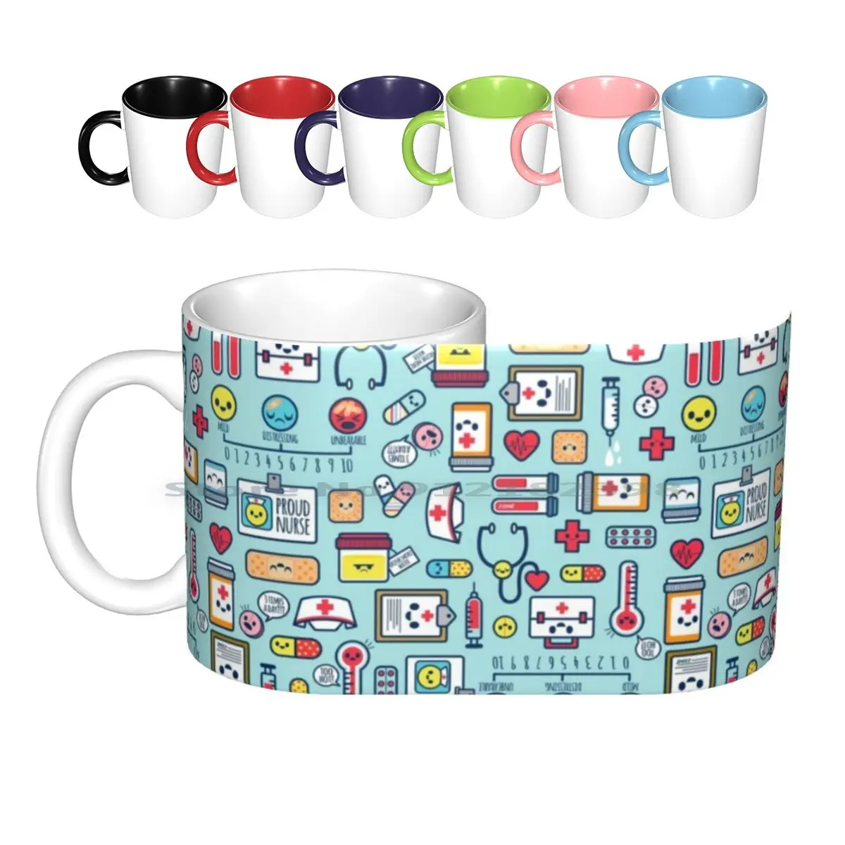 Proud To Be A Nurse / Surface Pattern Design / Blue Ceramic Mugs Coffee Cups Milk Tea Mug Nurse Nurse Hero Heroes Cute Pattern