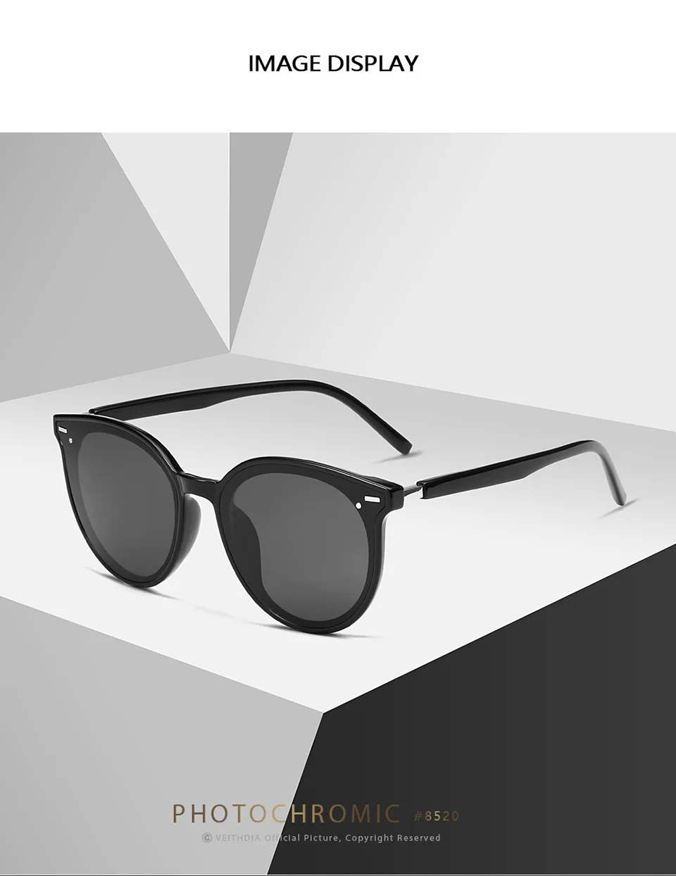 VEITHDIA Sonnenbrille Frauen Luxus Vintage Polarisierte Sonnenbrille Photochromen UV400 Cat Eye Damen Mode Brillen Weibliche K8520 – Detail 8