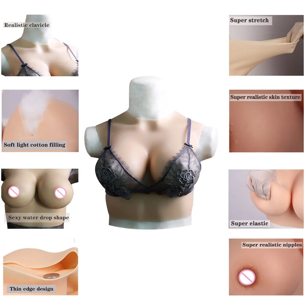 Huge Fake Boobs Plate Nipples Enhance Silicone Breasts Forms Bodysuit for Shemale Transgender Crossdressing Dragqueen Cosplay