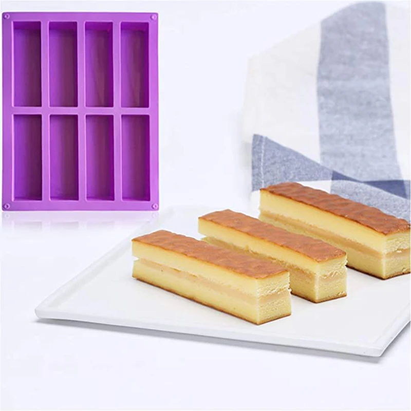 8 Cavity Large Rectangle Silicone Mold Cereal Energy Bar Chocolate Truffles Brownie Cornbread Cheesecake Soap Butter Mold