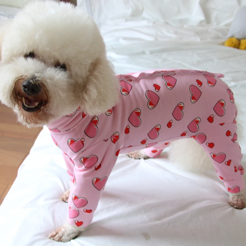 Pet Dog Jumpsuit Thin Pure Cotton Puppy Clothes Pink Printed Overalls Protect Belly Pajamas For Small Dogs Wear Chihuahua Poodle