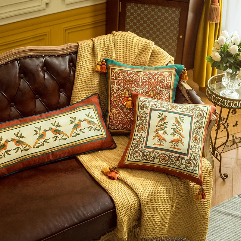 Decorative Square Throw Pillow Covers, Cushion Cover with Tassels, Home Decor, Orange Designer, 18x18 Inches, Vintage