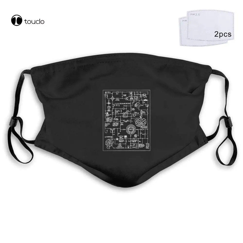 Graphic Letter EE Electrical Engineering Electronics Wacky Schematic  Black Face Mask Filter Pocket Cloth Reusable Washable