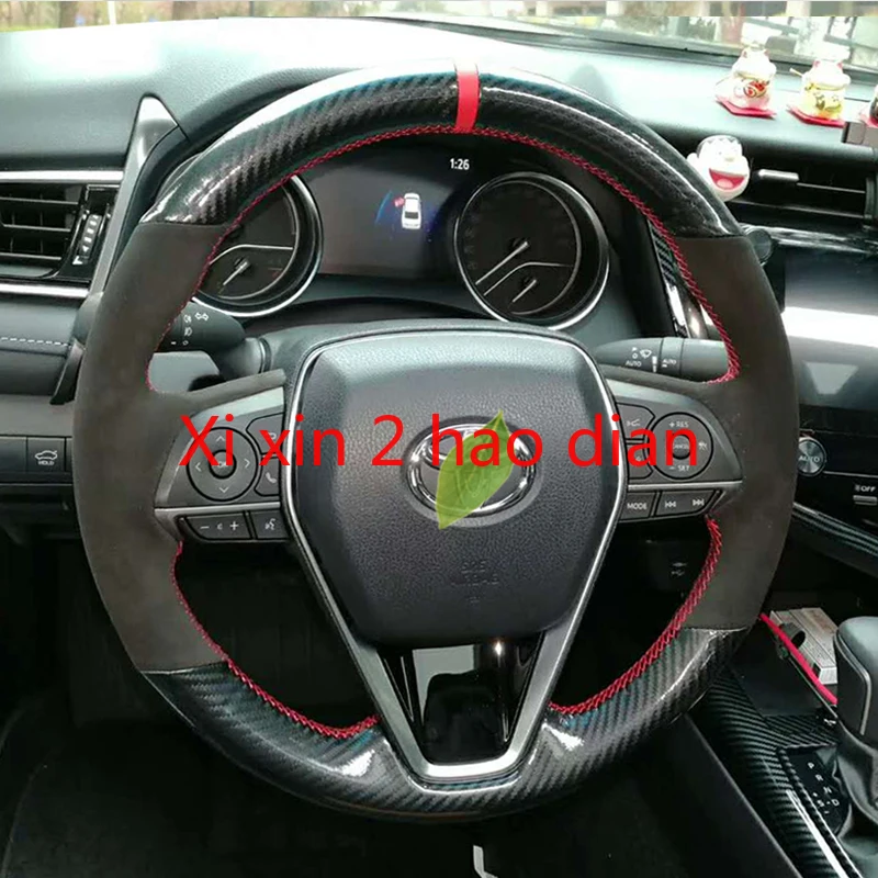 For Toyota Camry Levin Mark RAV4 Highlander Crown Corolla DIY customized leather carbon fiber hand-sewn car steering wheel cover