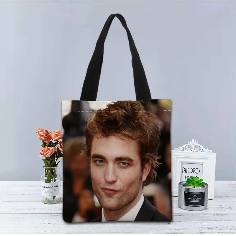 

Custom Robert Pattinson Tote Bag Canvas Fabric Handbag Two Sides Printed Shopping Bags Traveling Casual Useful Shoulder Bag 1208