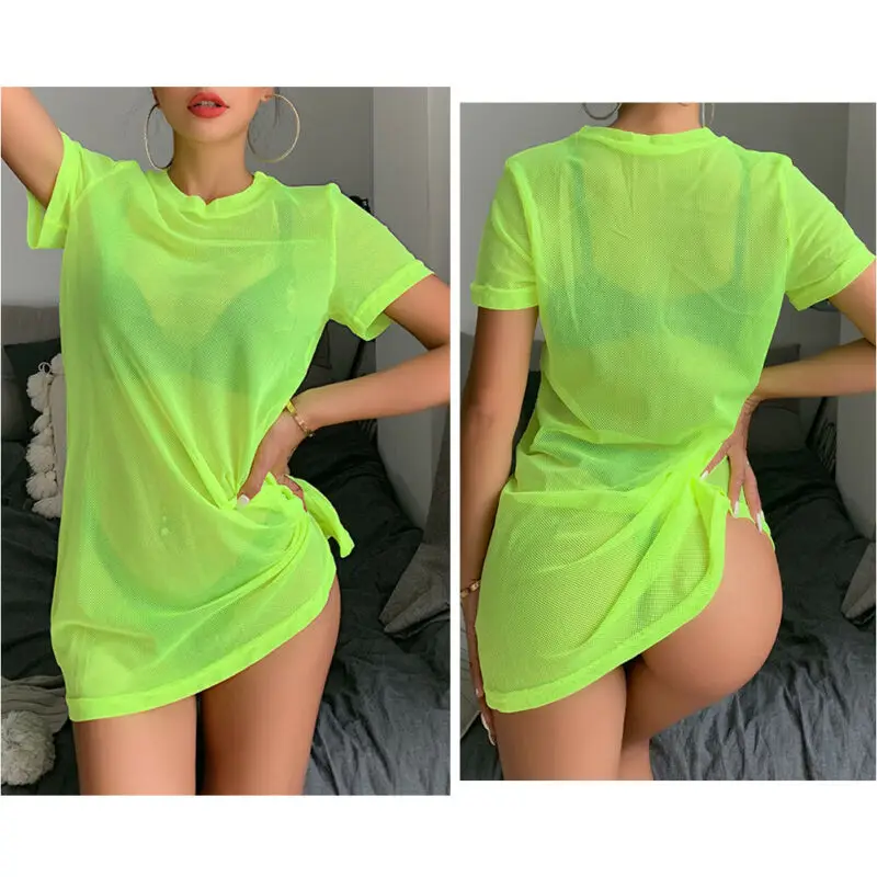 Mini robe de plage transparente pour femmes, cover-up pour maillots de bain, vêtements de plage d'été, 2020