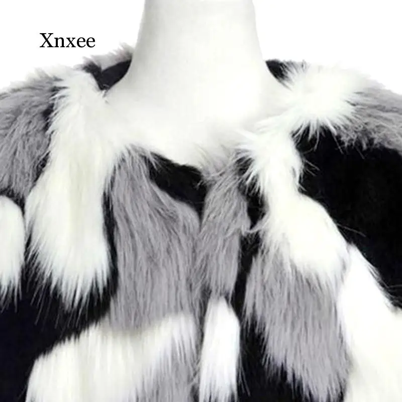 Winter New Imitation Fur Jacket Coat Big Size Women's Loose Round Neck Short Ladies Mixed Color Coat Size Xs-6X Outerwear