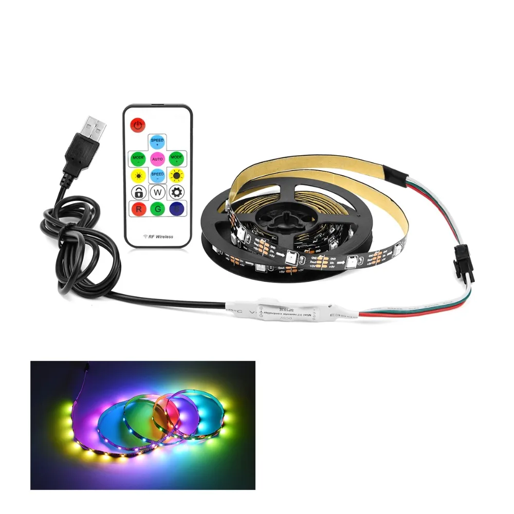 

1M 2M 3M 4M 5M WS2812 USB 5V led pixel Strip light RGB LED Neon Rope tape lamp Dream Color Smart Individually Addressable