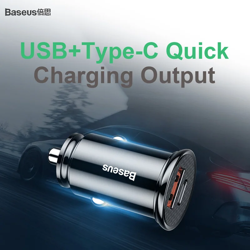 Baseus USB Car Charger Quick Charge 4.0 QC 4.0 3.0 QC3.0 SCP 5A PD Type C 30W Fast Charging USBC Phone Charger For iPhone Xiaomi