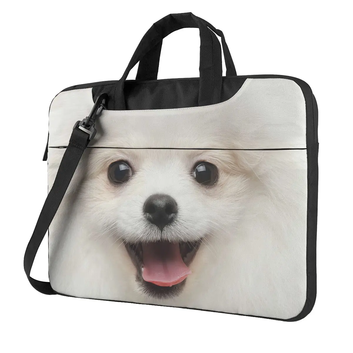 

White Pomeranian Spitz Dog Curious Smiling Laptop Bag Case Protective Vintage Computer Bag Bicycle Crossbody Laptop Pouch