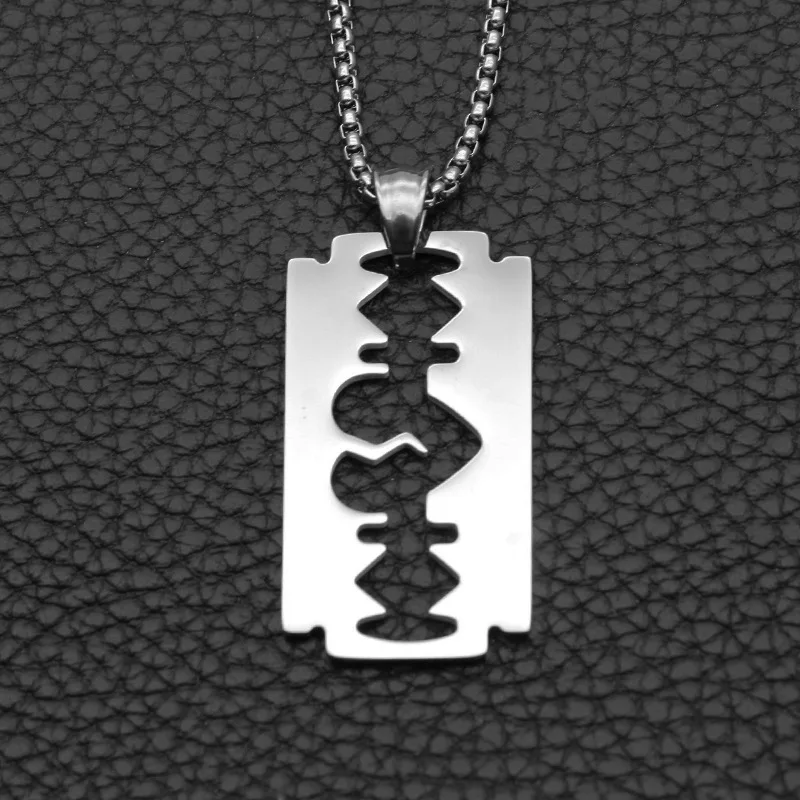 Hiphop มีดโกนสแตนเลสใบมีดจี้สร้อยคอผู้ชายเครื่องประดับ Hollow เครื่องโกนหนวด Heart Love สร้อยคอ ROCK ใบมีดผู้หญิง Collares