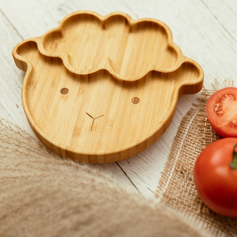 Vajilla de 4 piezas para niños, plato de succión, tazón, platos de alimentación para bebés, juegos de cuchara y tenedor, vajilla de bambú para niños